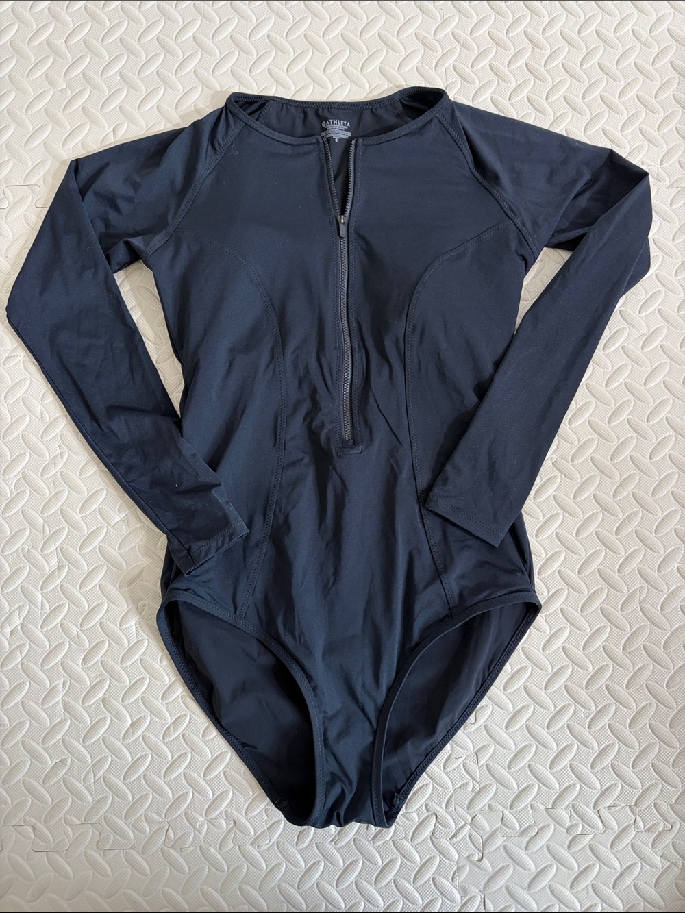 Athleta Black Long Sleeve Zip Front One-Piece Swimsuit Small
